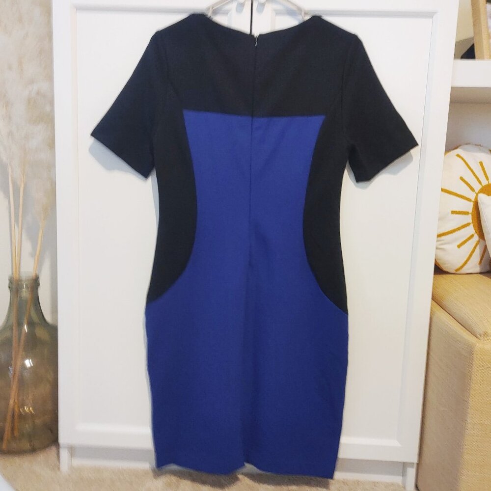 PREMISE Color-block Blue & Black Career Sheath Dress - Size 6 - Picture 3 of 4